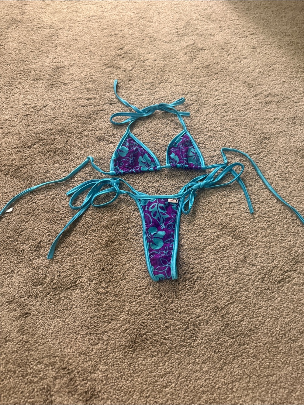 Turquoise & Purple Floral String Bikini - Women
